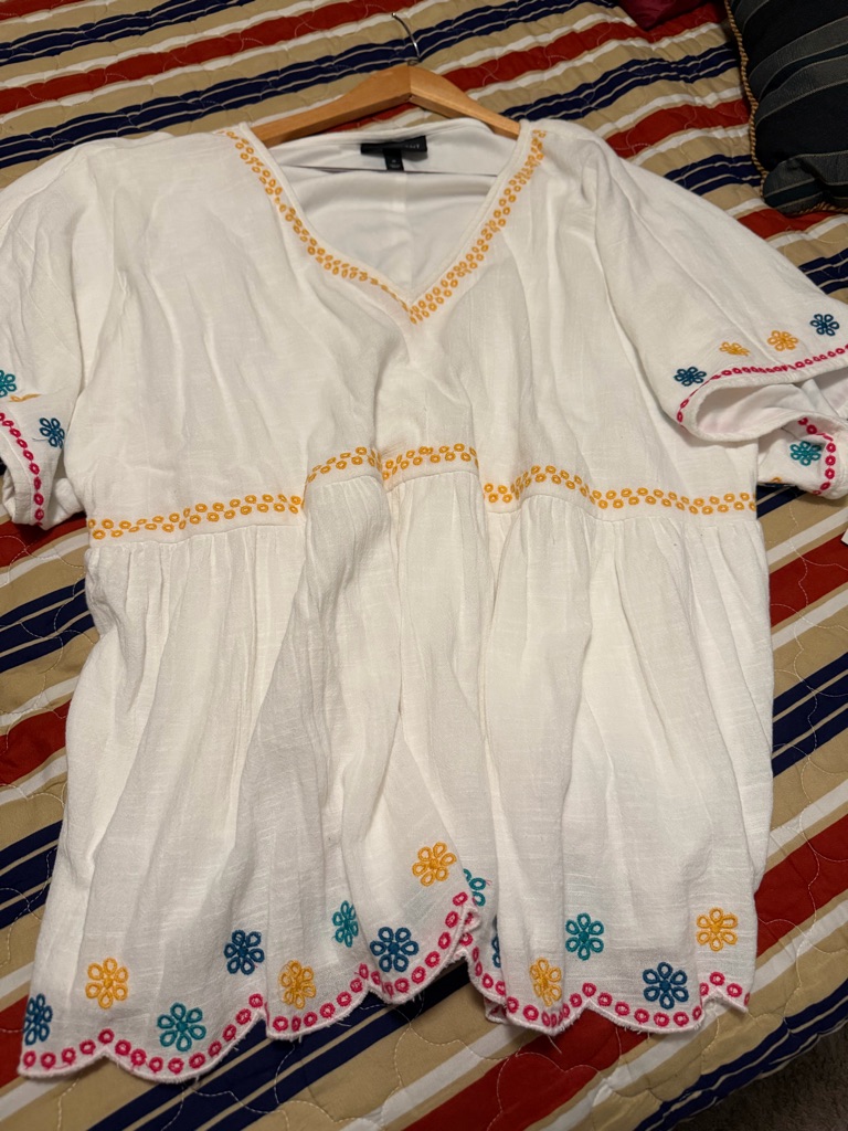 Lane Bryant White Top With Embroidery Multicolor Trim